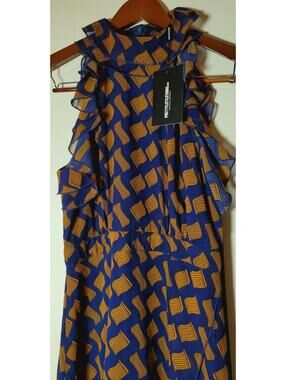 PrettyLittleThing Blue and Orange Ruffle Halter Maxi Dress Size 12